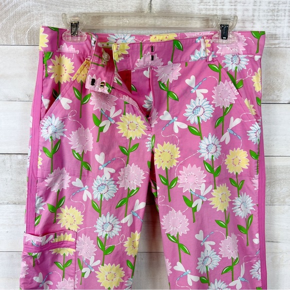 Lilly Pulitzer Floral Capri Pants Size 4 Pockets Pink Dragonfly - Picture 7 of 12